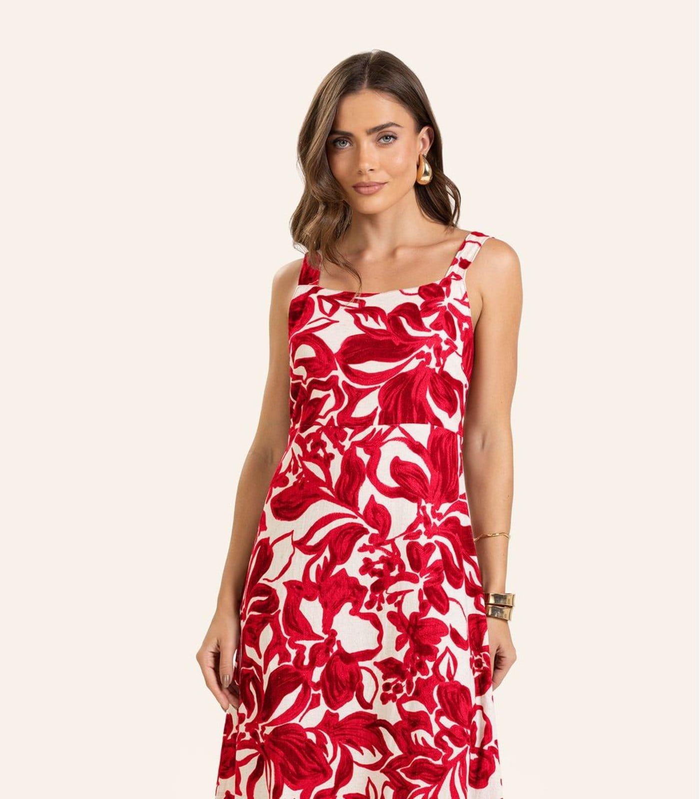 Vista 2 Vestido Midi em Linho Feminino Endless Endless vermelho
