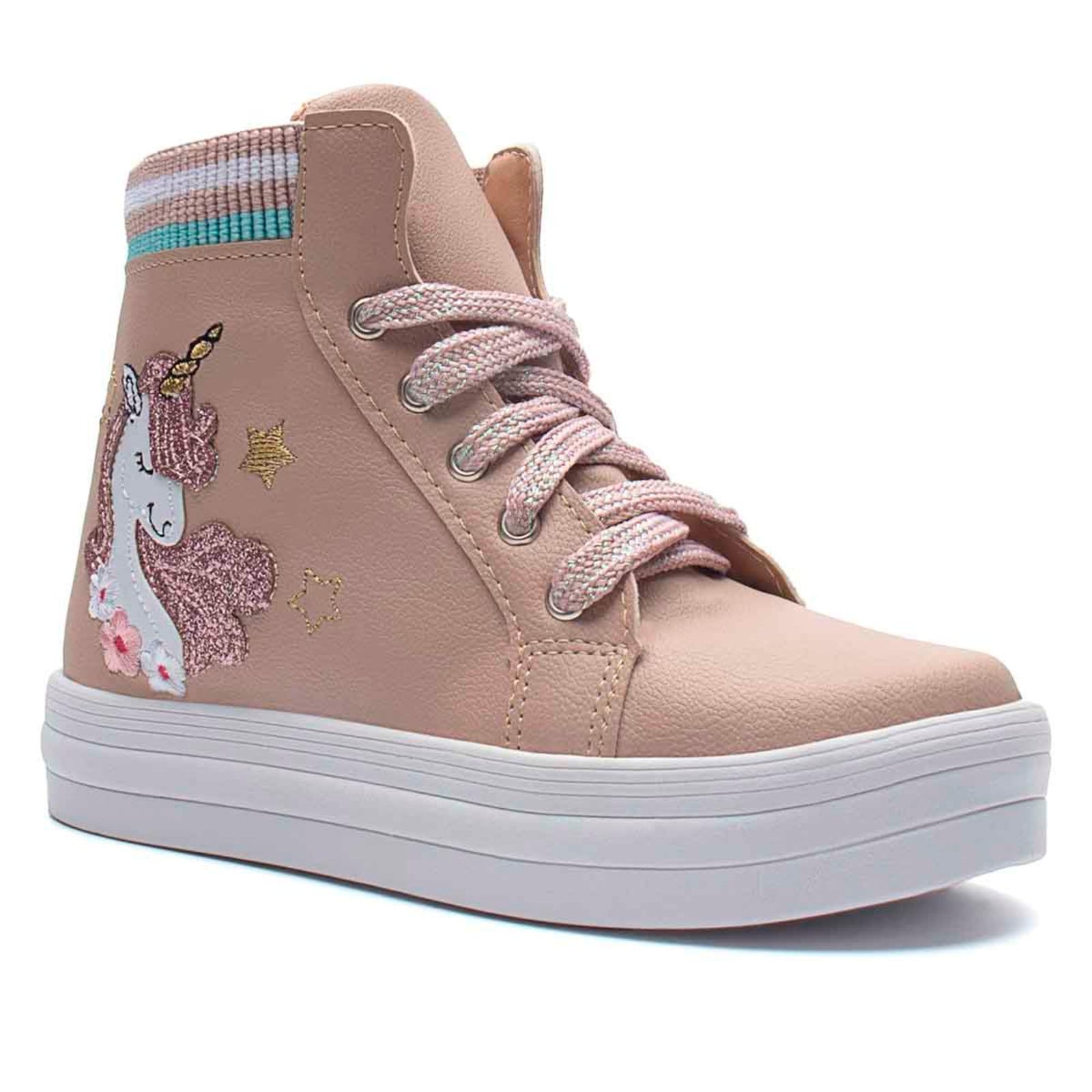 Vista 2 Infantil - Tênis Menina Fashion Unicórnio Casual Botinha Menina Fashion rosa