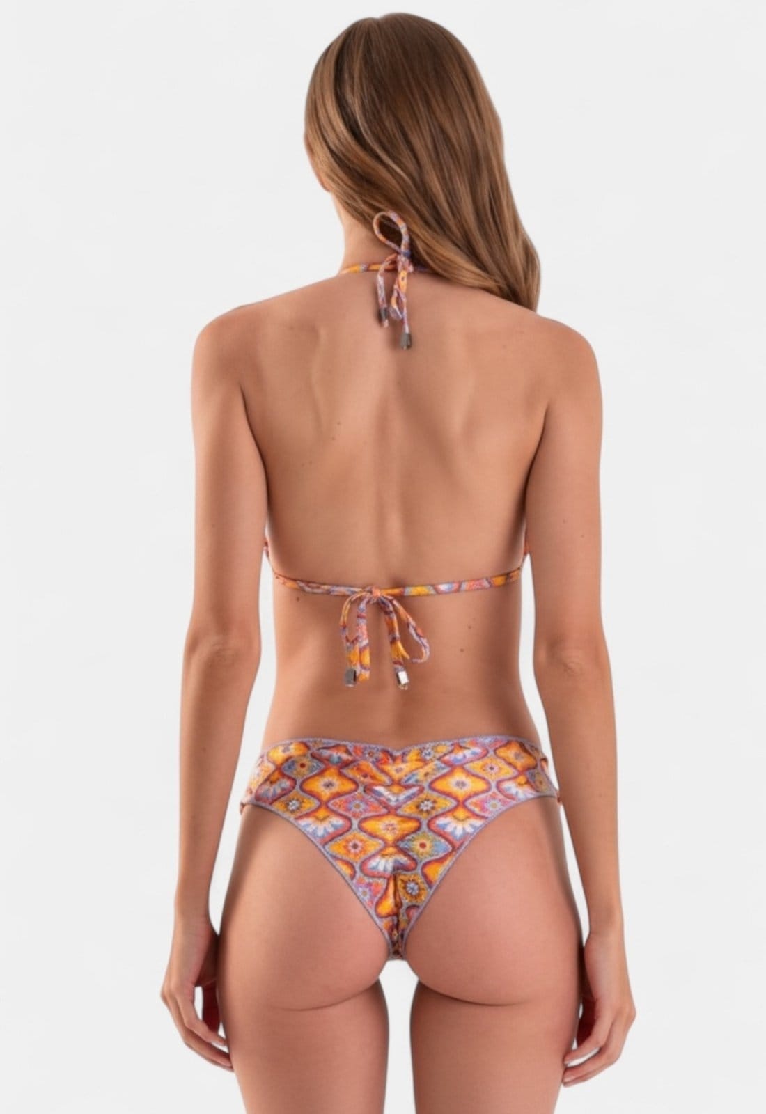 Vista 2 Biquíni Areia Branca Baly Cortininha Ripple Mandala Areia Branca laranja