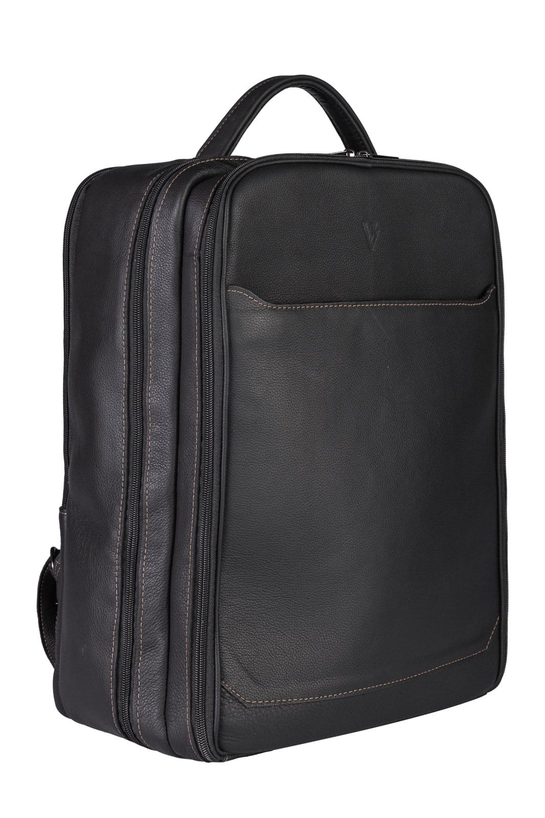 Vista 2 Mochila mala masculina em couro floater grande para notebook Gabriel Vira Vento preto