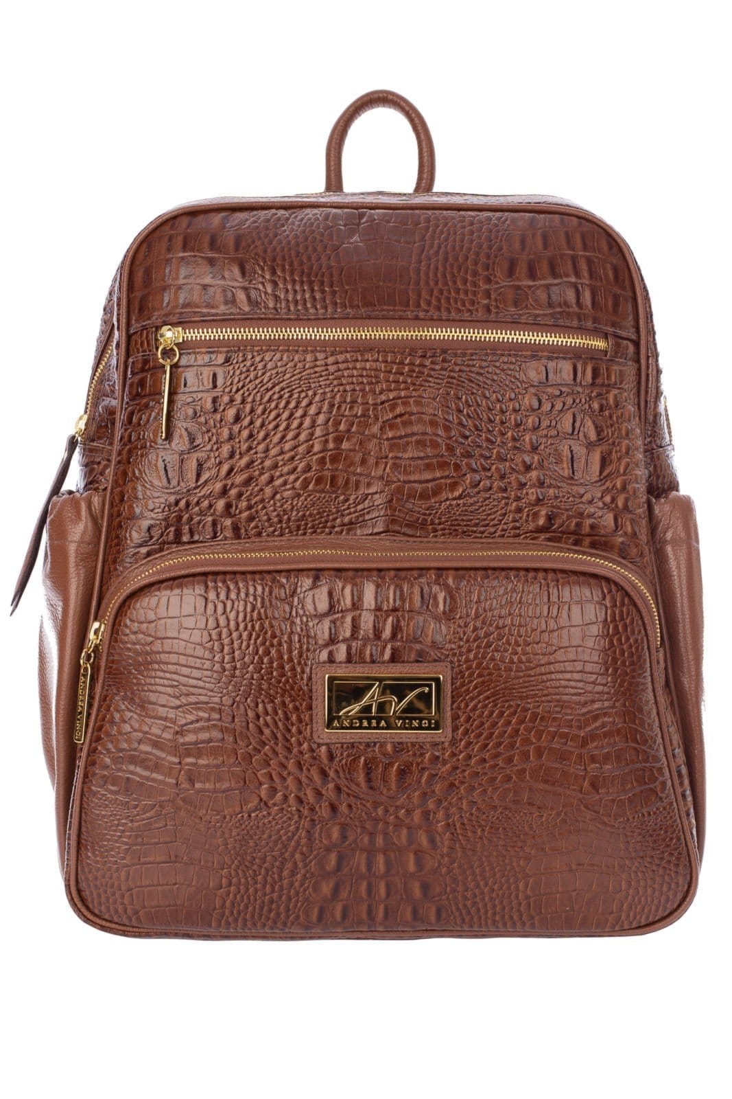 Mochila grande de couro croco Zooey - Whisky