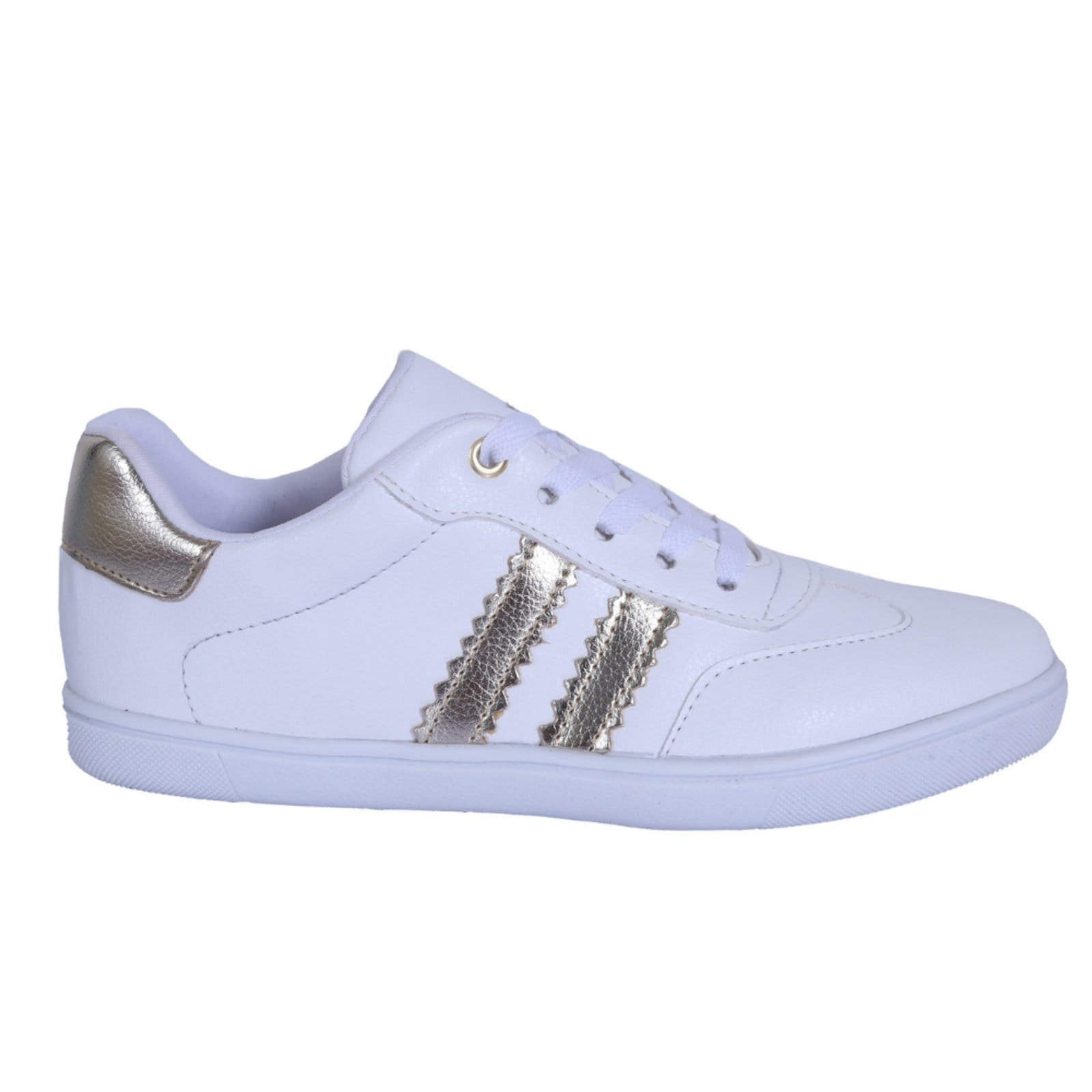 Vista 2 Tênis Feminino Casual Clássico Retrô com Listra Dourada ROMEU E JULIETA SHOES branco