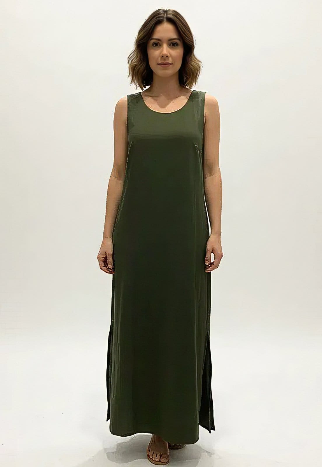 Vista 2 Vestido Cabanafree Longo Linho com Viscose com Bolso Cabanafree verde