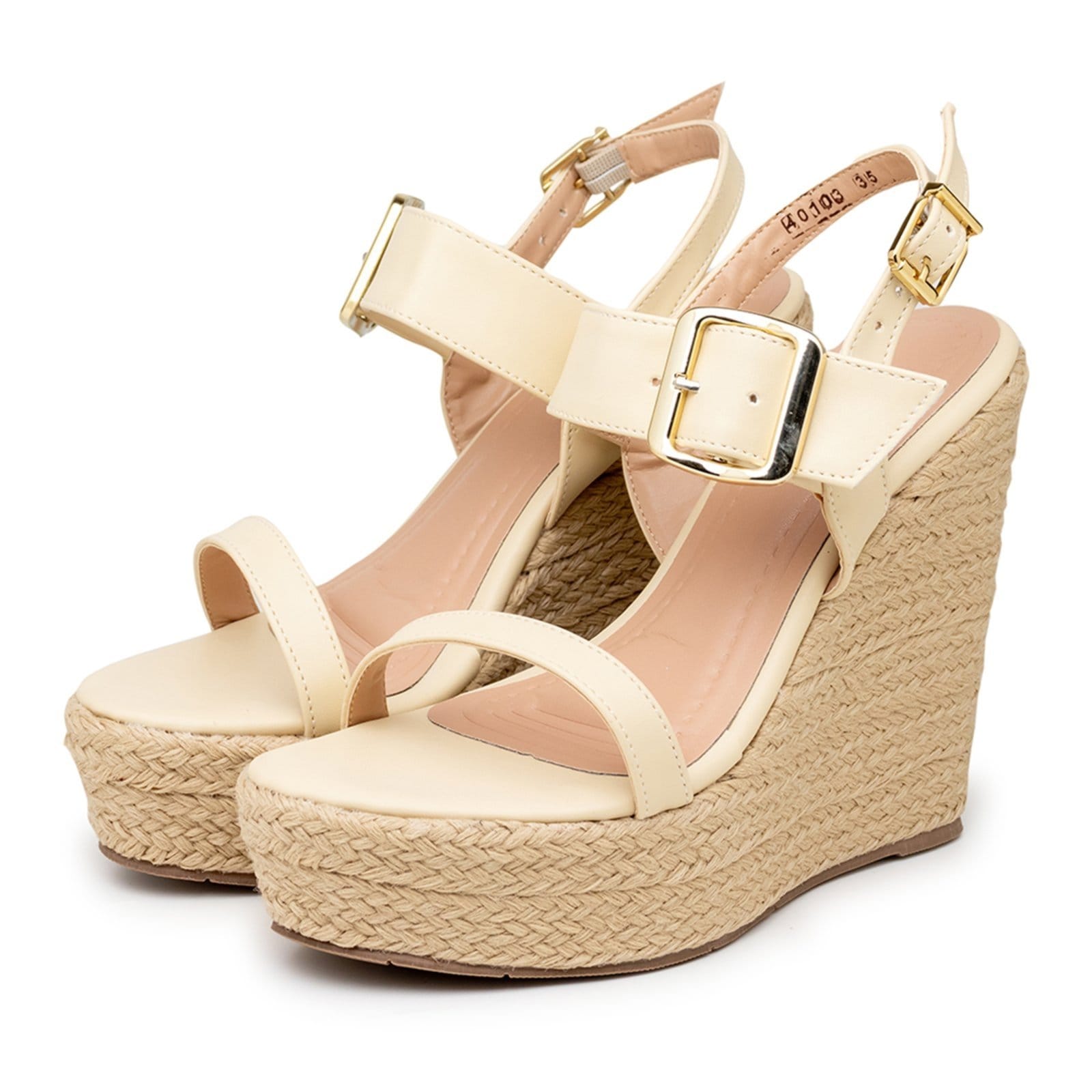 Sandália Anabela Feminina Plataforma Fivela 40104 Gergelim