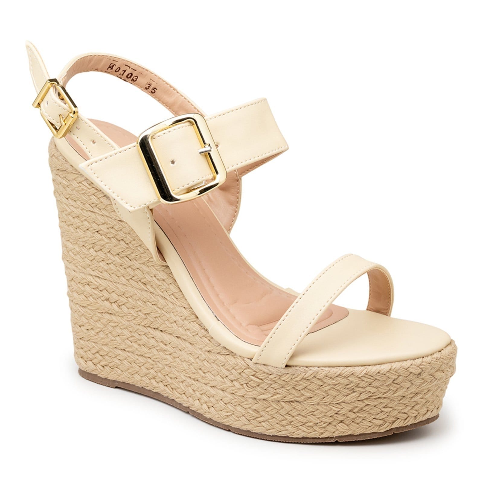 Vista 2 Sandália Anabela Feminina Plataforma Fivela 40104 Gergelim Flor da Pele bege