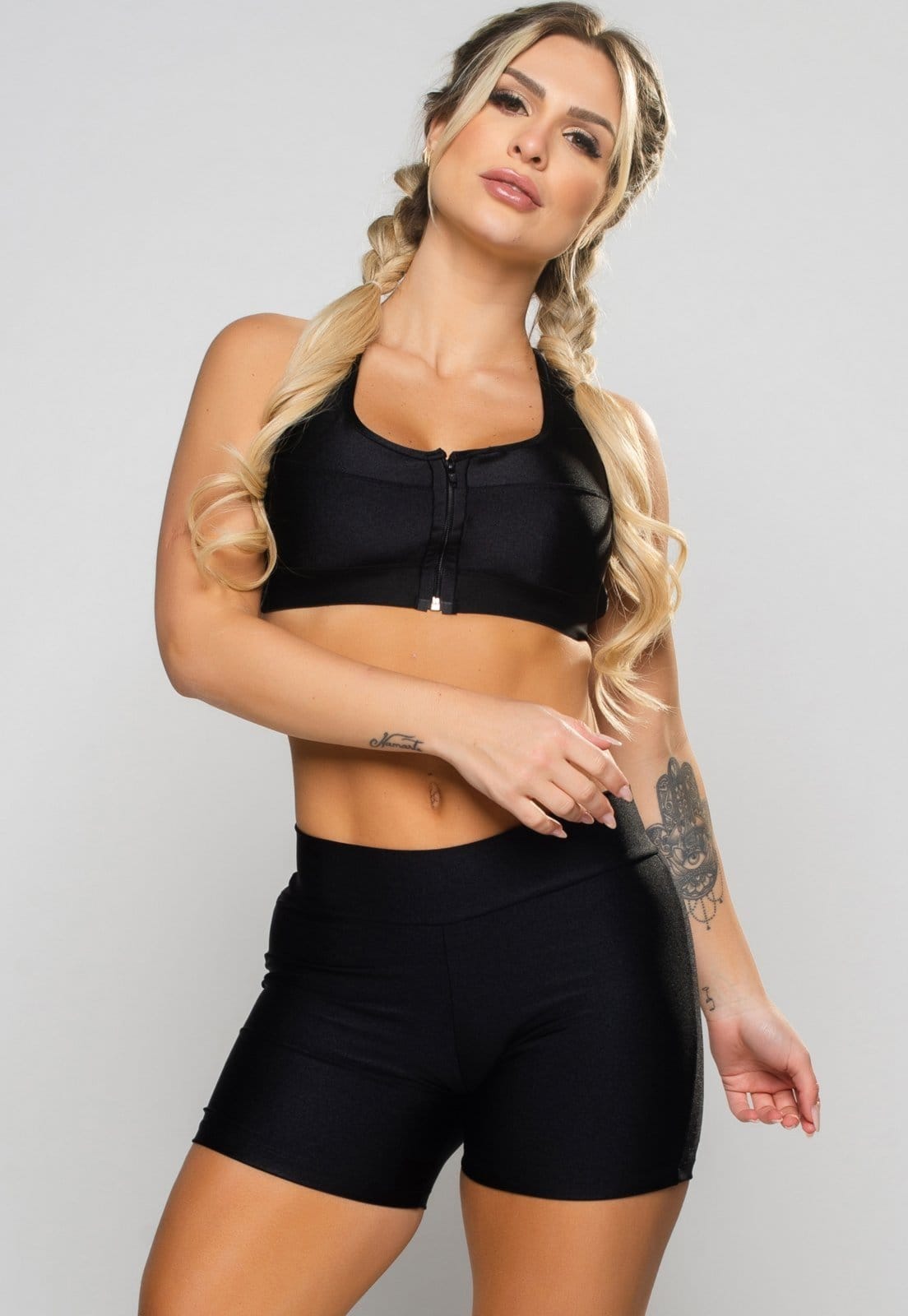 Short Curto MVB Modas Poliamida Brilhosa Cintura Alta