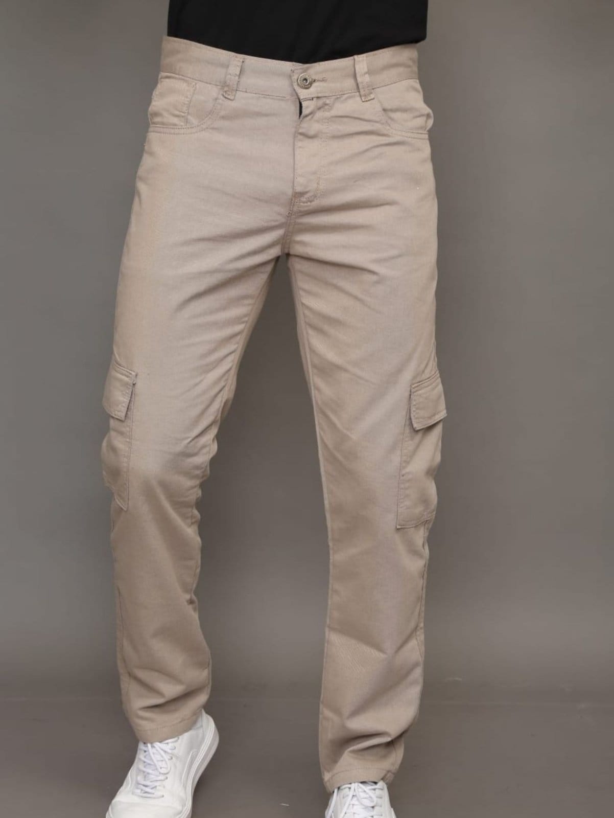 Vista principal Calça Cargo Masculina Sarja Jeans Loka Caqui Jeans Loka bege/cáqui caqui