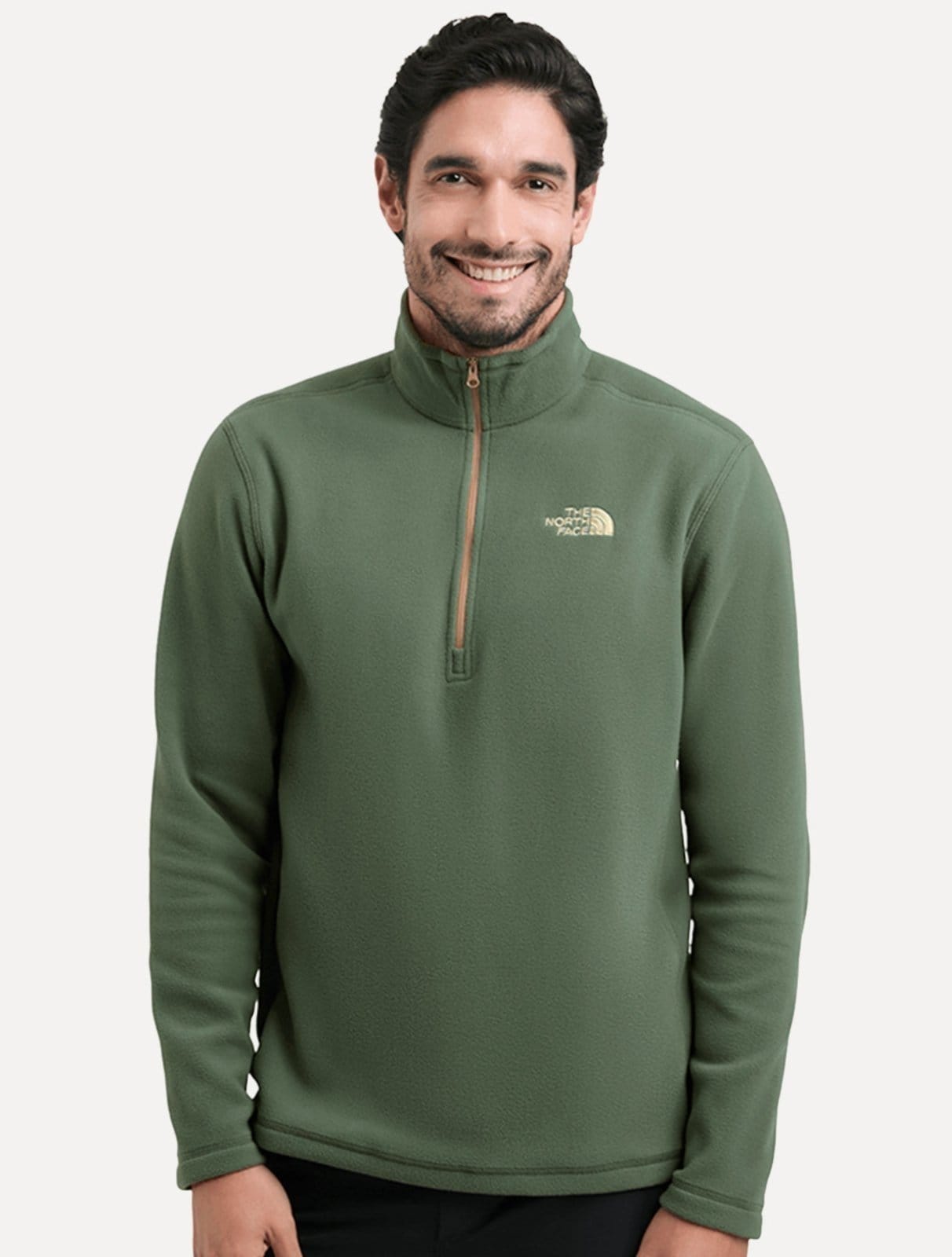 Blusa The North Face Fleece TKA 100 Glacier 1/4 Zip Gold Logo Verde Claro