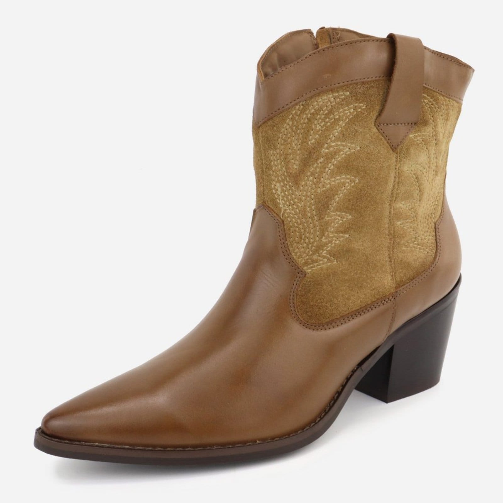 Bota Texana Country Western em Couro Macio Conforto Bico Fino Maria Paula Taupe