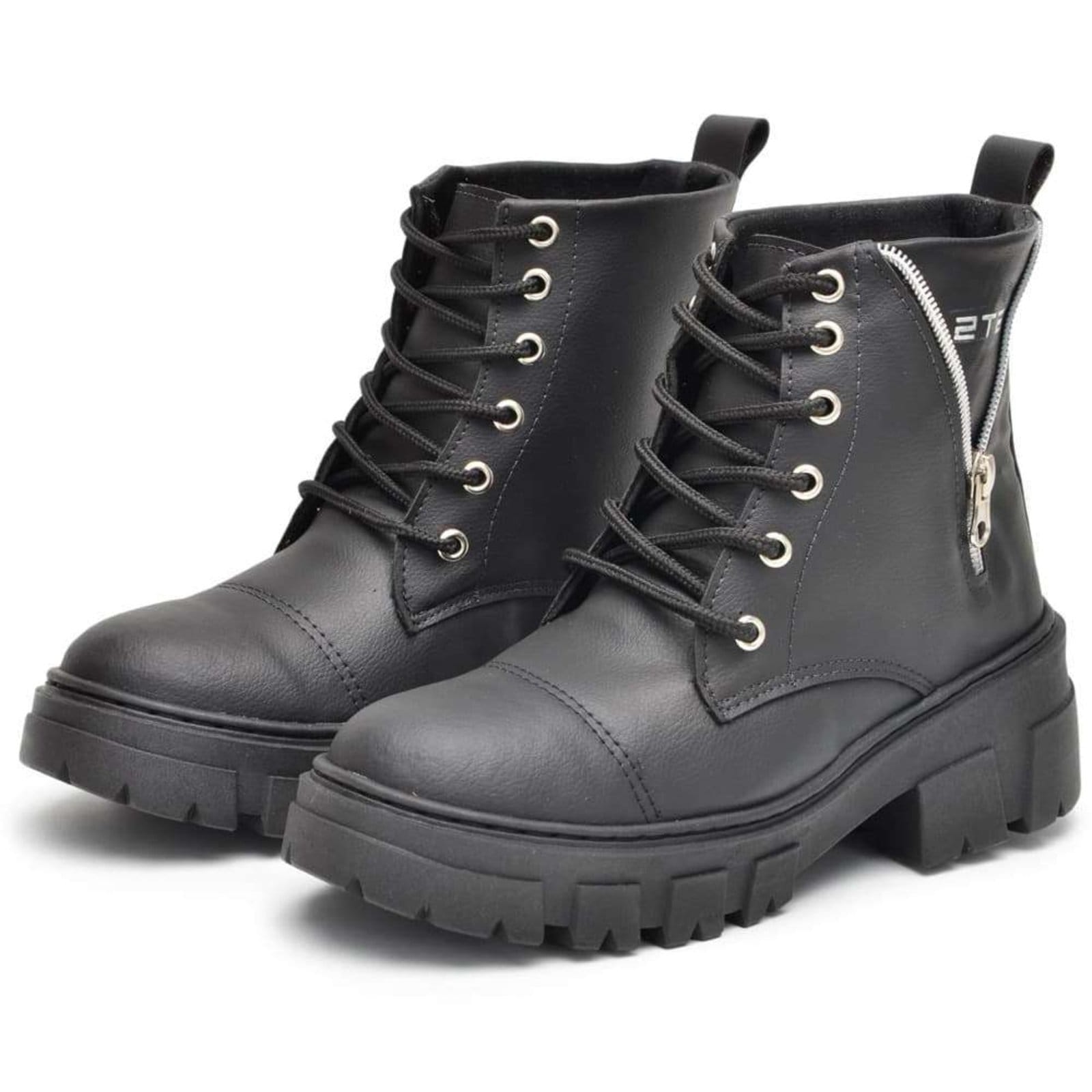 Vista 2 Coturno Bota Feminino Militar Tratorado Blogueira Peccato DF Kiev Preta Peccato preto