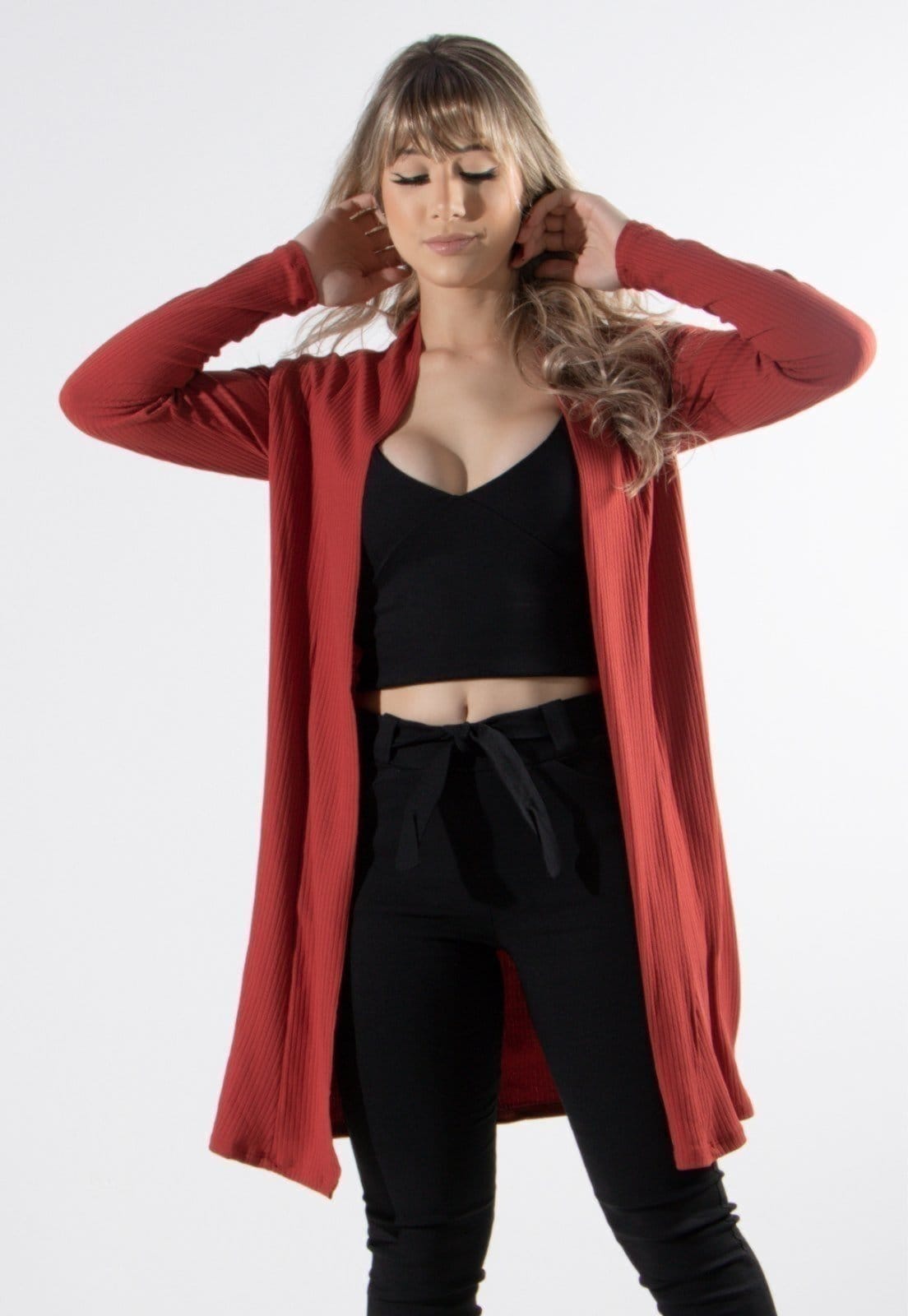 Cardigan Kimono Vekyo Canelado Terracota