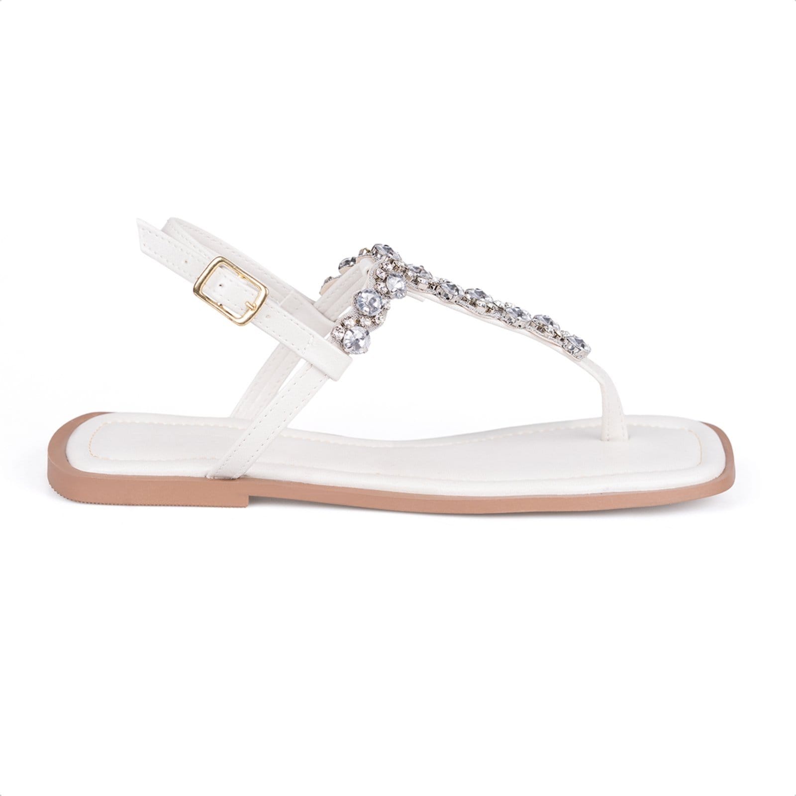 Vista 2 Rasteirinha Slingback Off White Flat Pedrarias Brilho Bico Quadrado Domidona off-white white