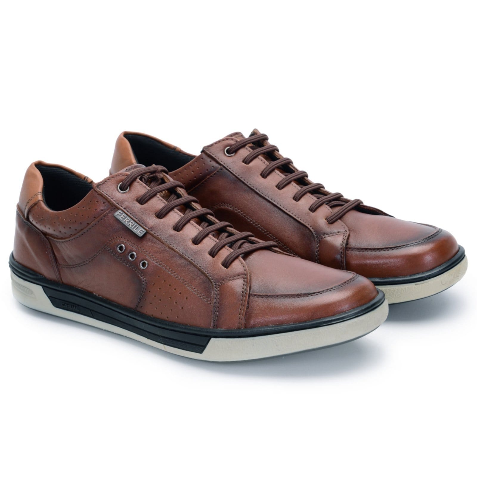 Vista 2 Sapatênis Tênis Casual Ferrile Couro Café 15303 Ferrile marrom