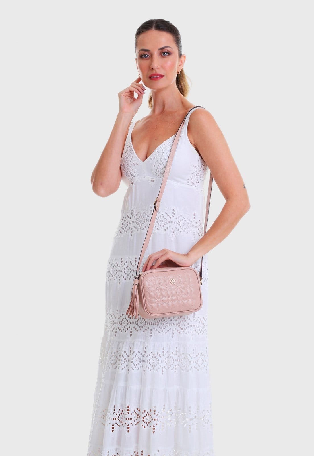 Vista 2 Bolsa Transversal Couro Mariart Gardênia Creme Mariart bege