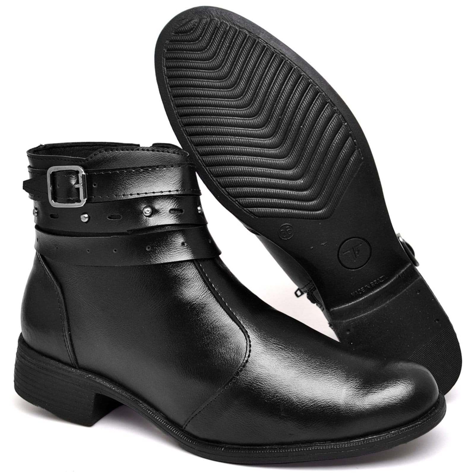 Vista principal Bota Feminina Casual Cano Médio em Sintético Preta com Zíper e Fivela do 33 ao 40 Polo Blu preto