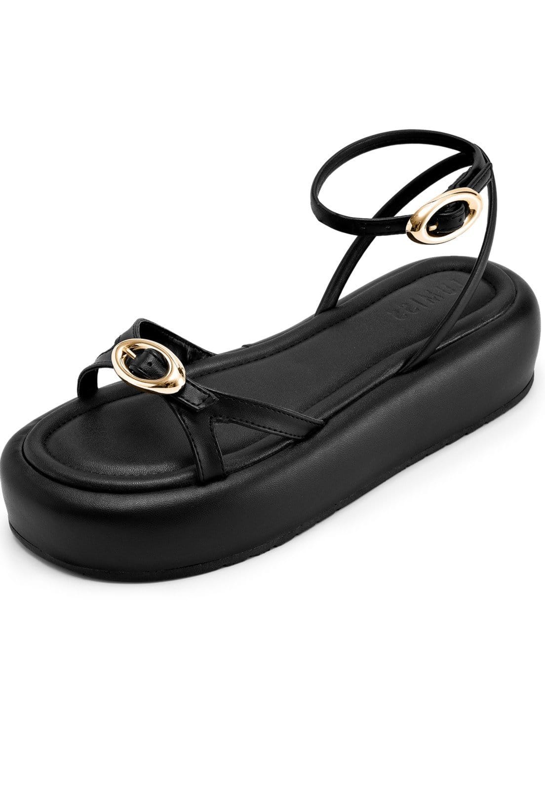 Sandália Feminina Lumiss Flatform Confortável Fivelas Dourada Tiras Finas