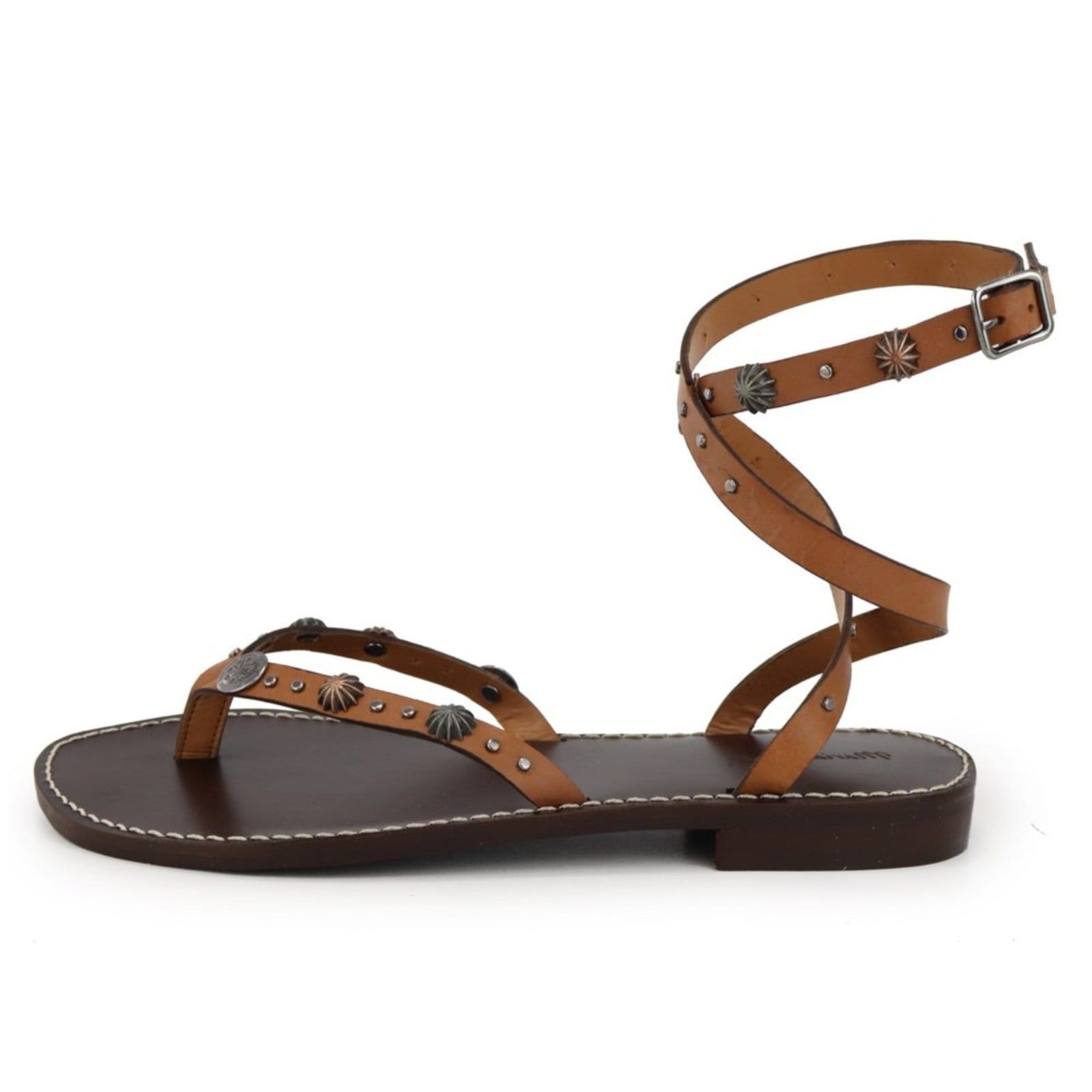 Vista principal Sandália Rasteira Tiras Clássica Feminina em Couro Maria Paula Camel MARIA PAULA caramelo