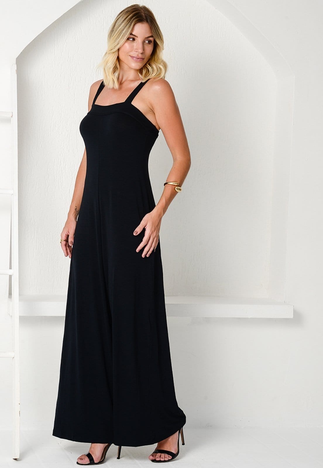 Vista 2 Macacão Pantalona com Alças Médias B’Bonnie Rafaela B'Bonnie preto