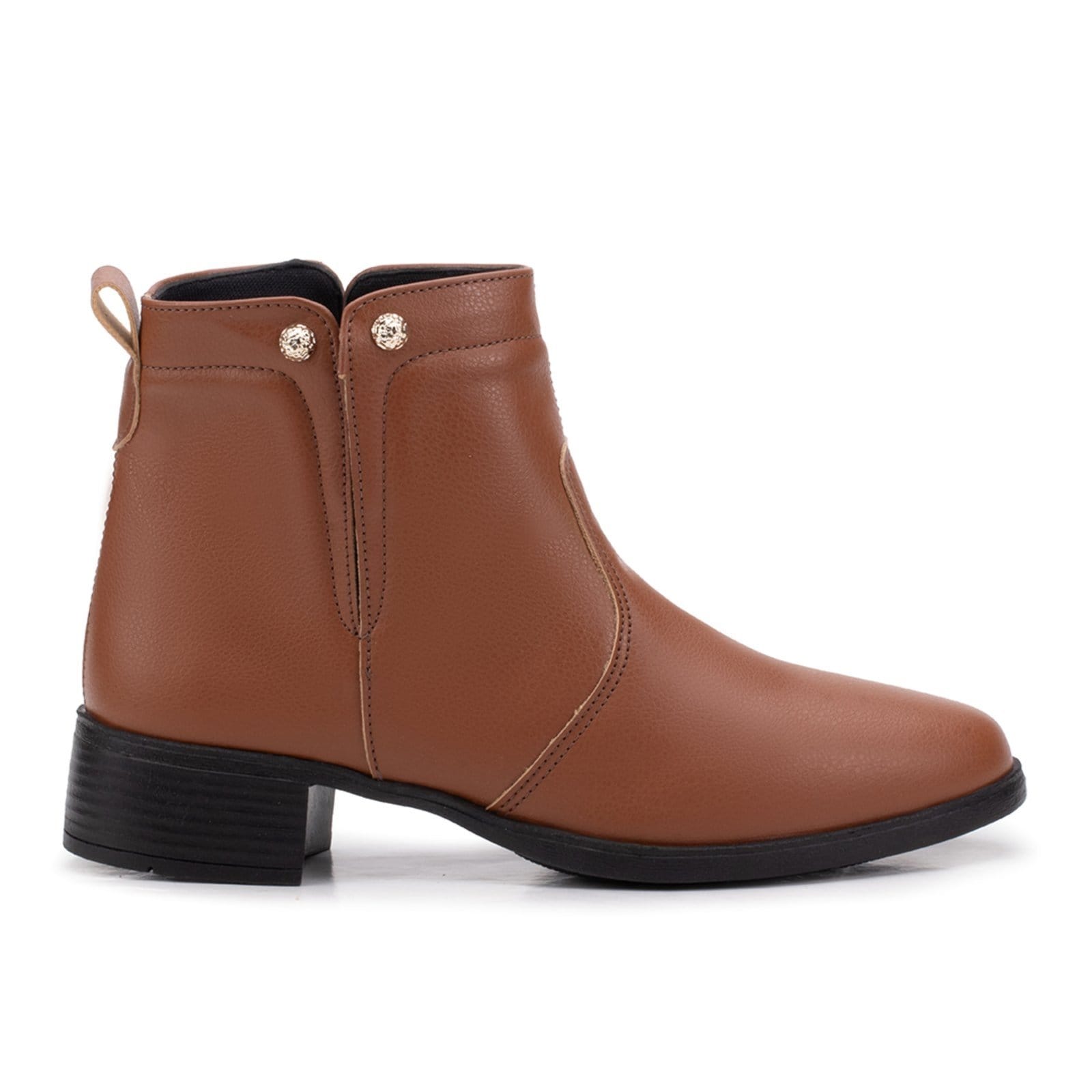 Vista 2 Bota Cano Curto Feminina Calce Fácil Montaria Estilo Shoes caramelo