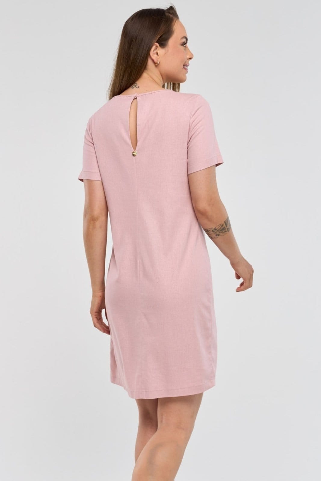 Vista principal Vestido Curto PKS Linho Rosê PKS rosa