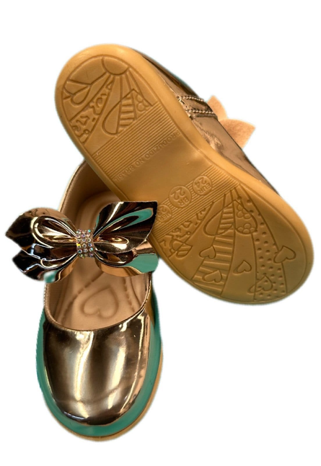 Vista 2 Infantil - Sapatilha Rasteira Verniz Solzim Laço na Ponta Ouro SOLZIM CALÇADOS dourado