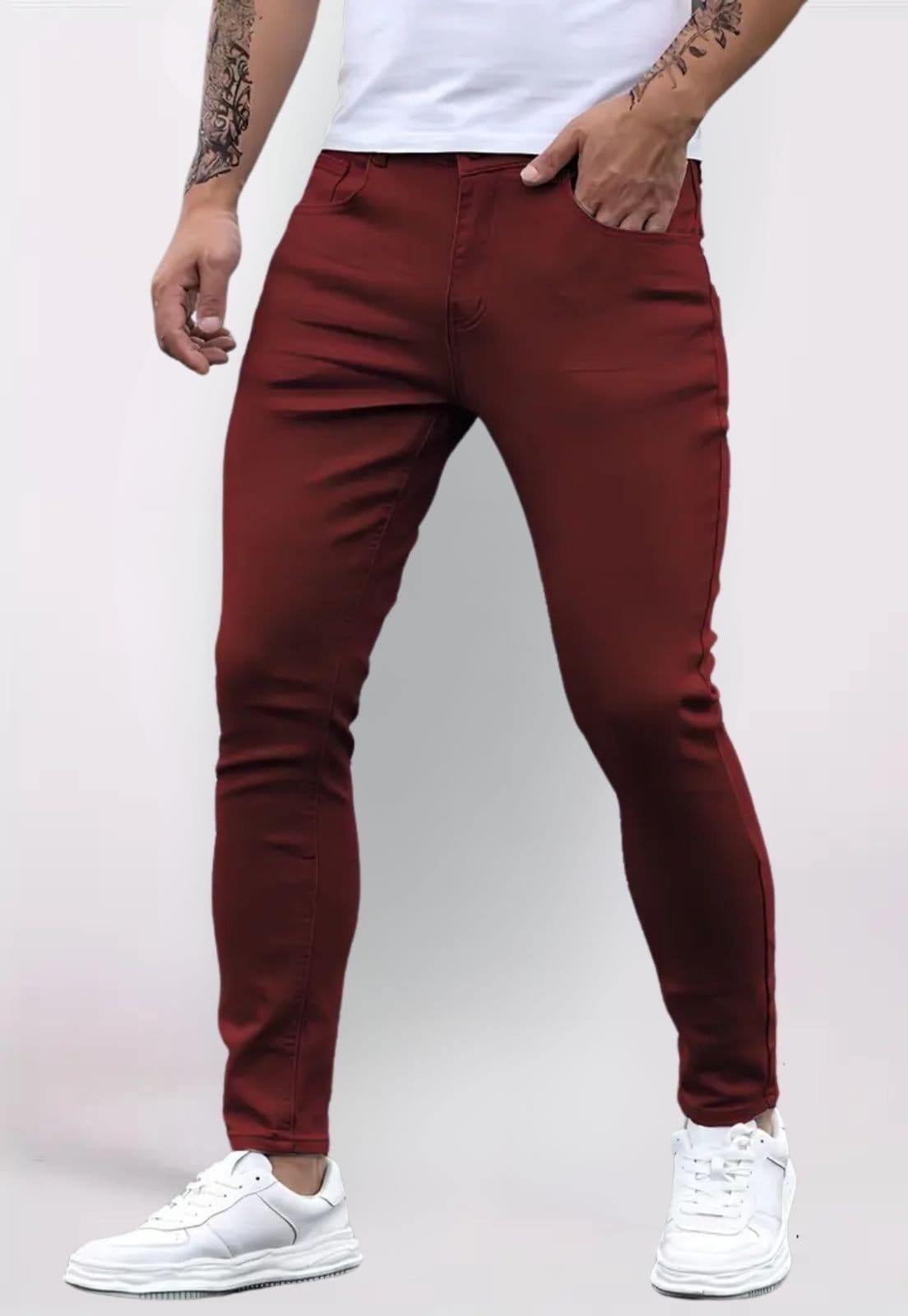 Vista principal Calça Masculina de Sarja 5 Estilos Alfaiatada Skinny com Elastano 5 ESTILOS vinho