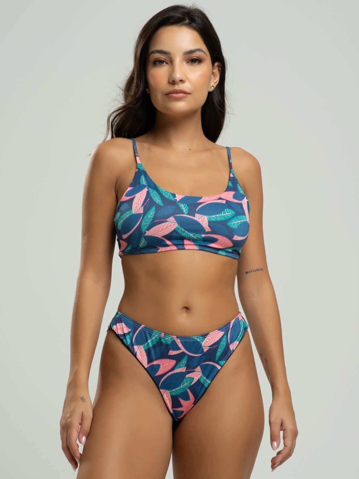 Vista 2 Biquini Faixa Calcinha Fio Duplo Proteção Uv 50+ Vicbela Folha Vicbela azul/azul marinho/estampado/multicolorido