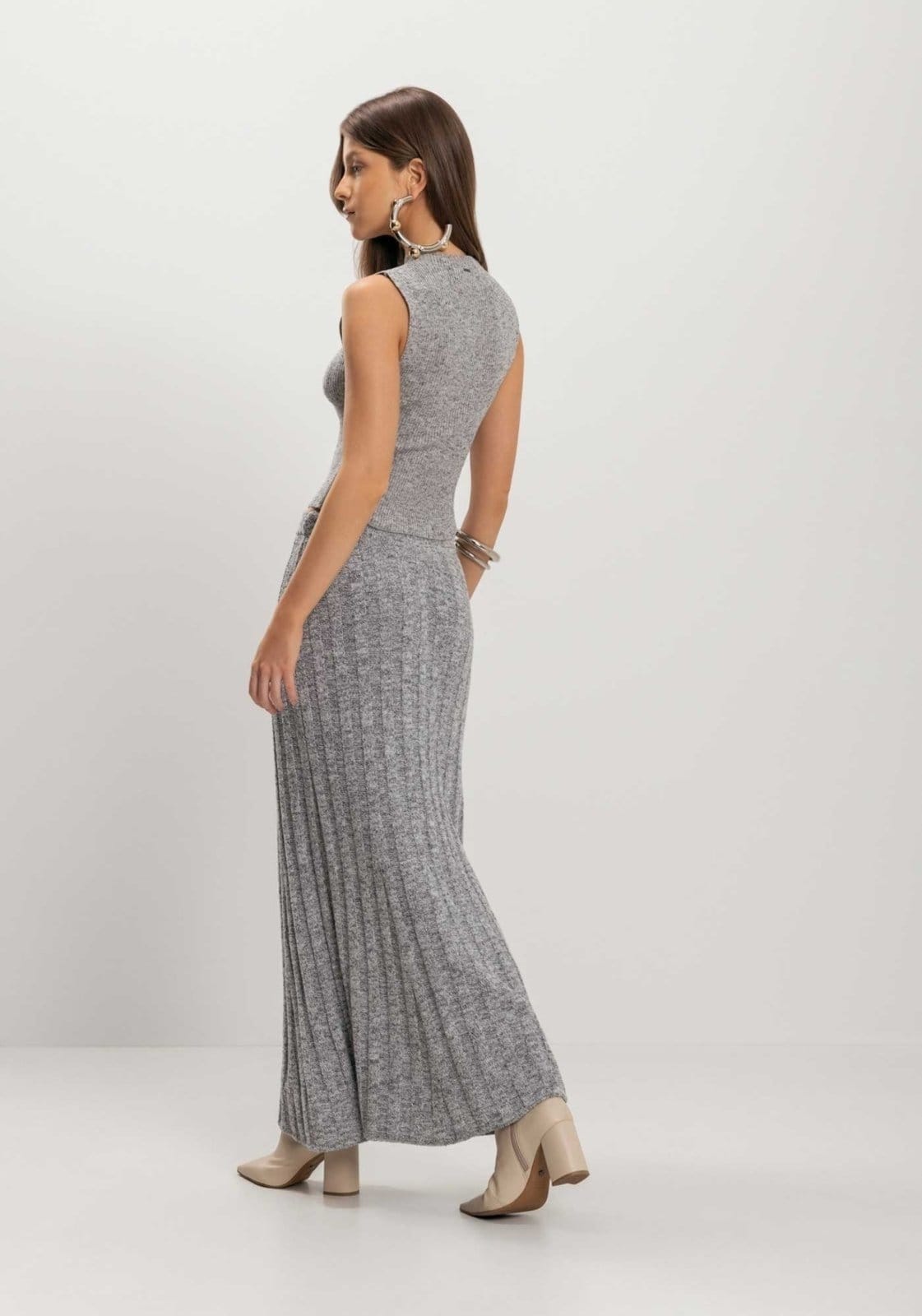 Vista 2 Saia Longa De Tricô Com Cintura édia Lez a Lez preto