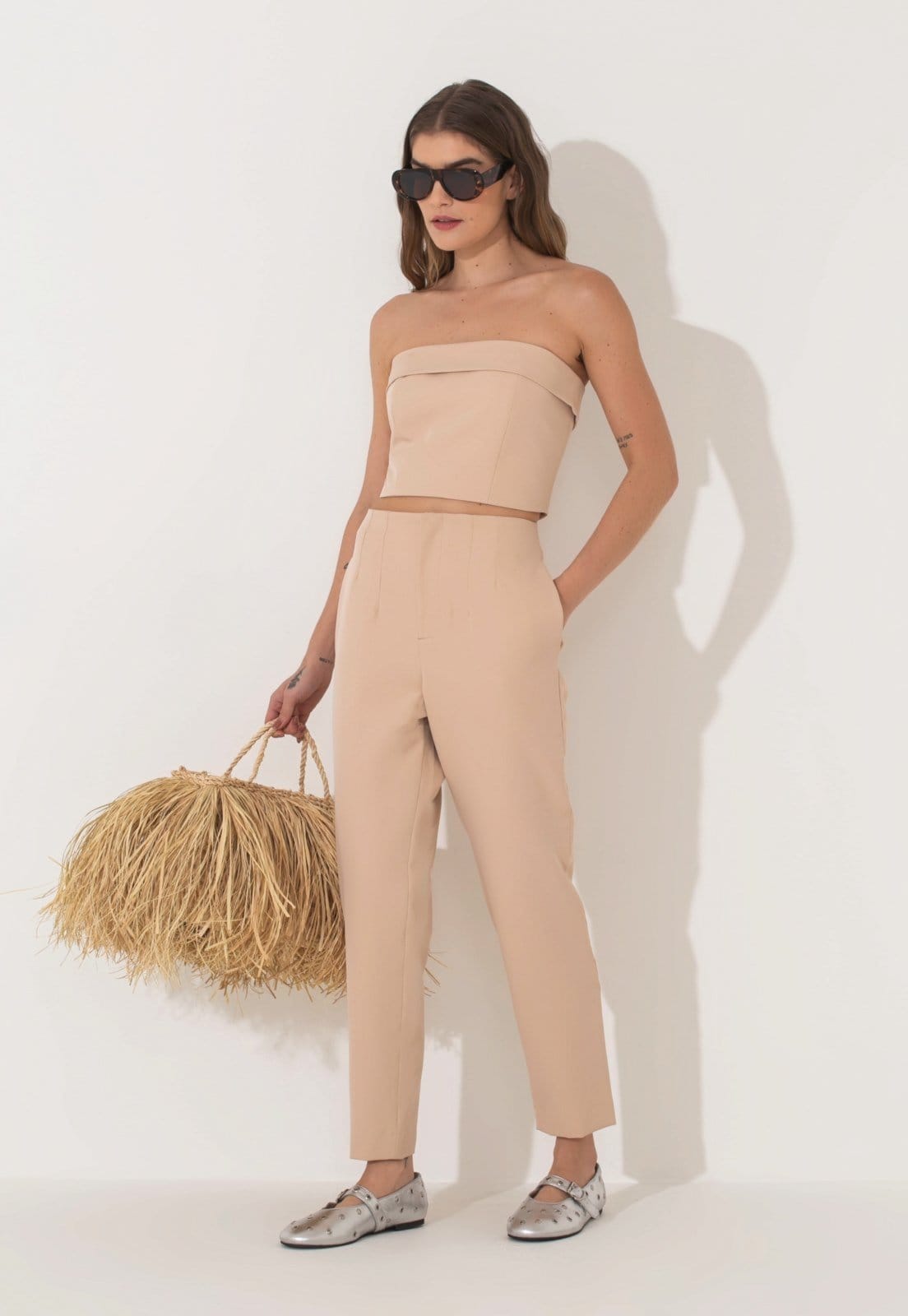 Vista 2 Calça Alfaiataria Traymon Slim Claro Traymon bege