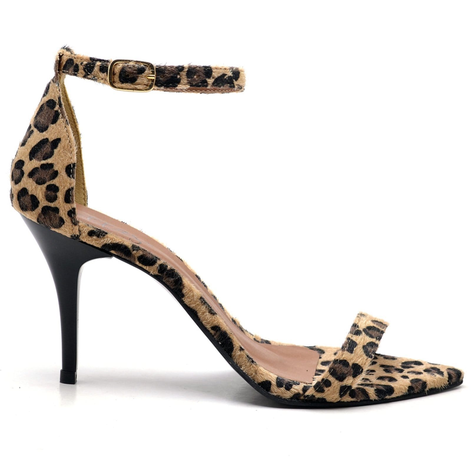 Vista 2 Sandália Bico Folha Salto Médio Tiras Finas Pelo Ella's ZAFREM onça