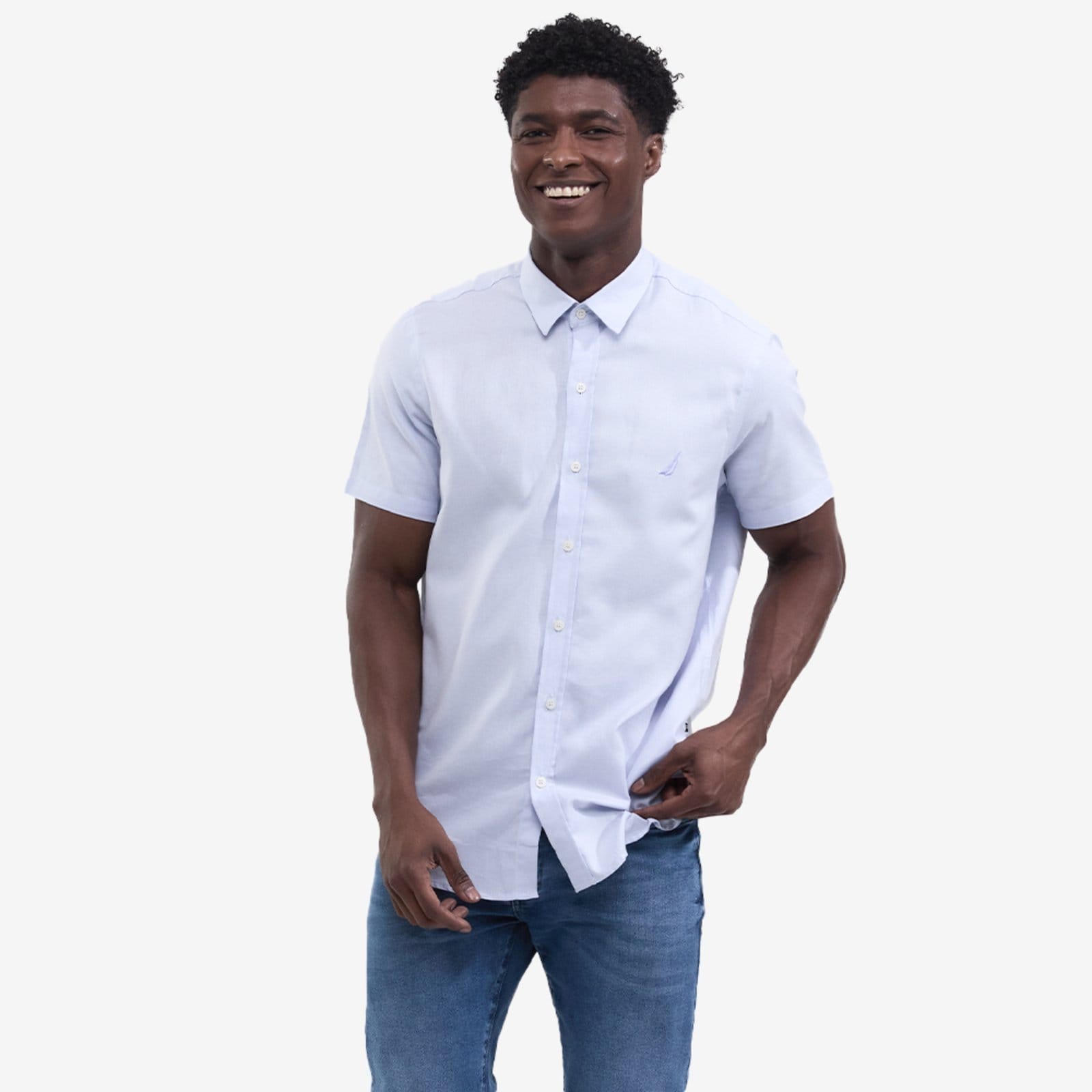 Camisa Nautica Manga Curta Oxford Claro