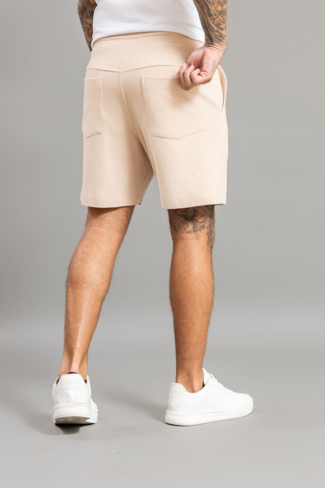 Vista 2 Bermuda Moletom Masculina Canelada com Poliéster e Cordão Dialogo Jeans bege