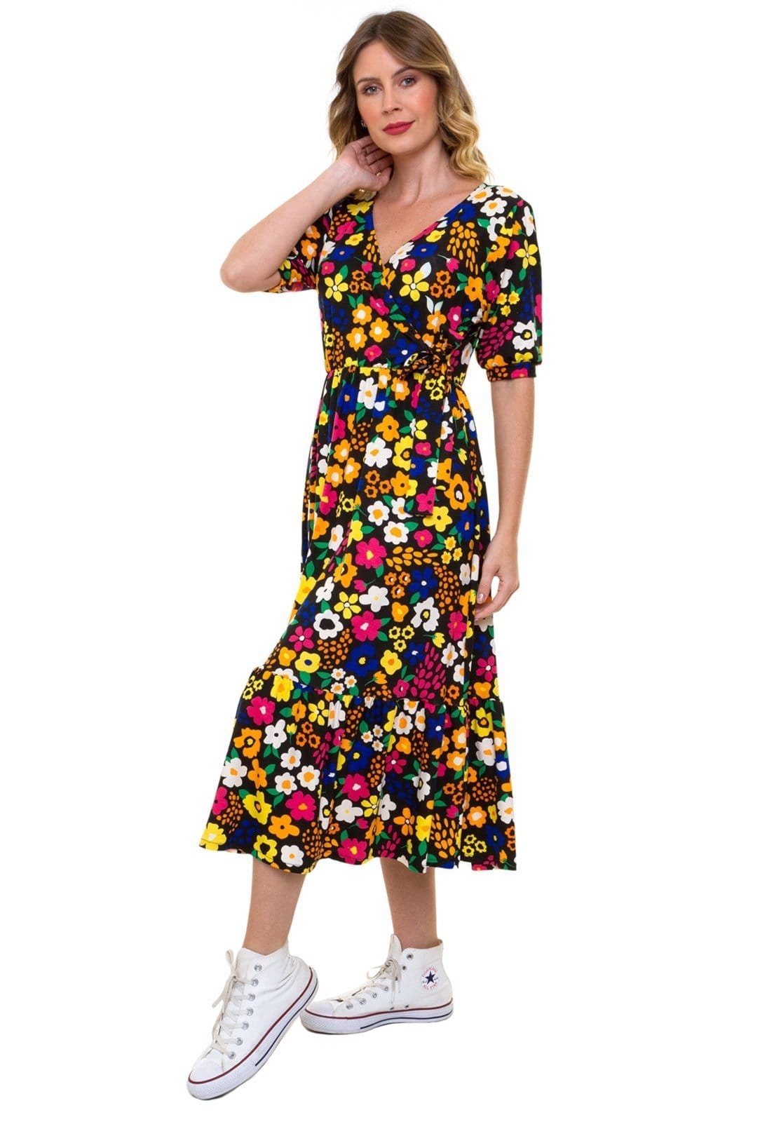 Vista 2 Vestido Manuela Jardim Aura floral/preto