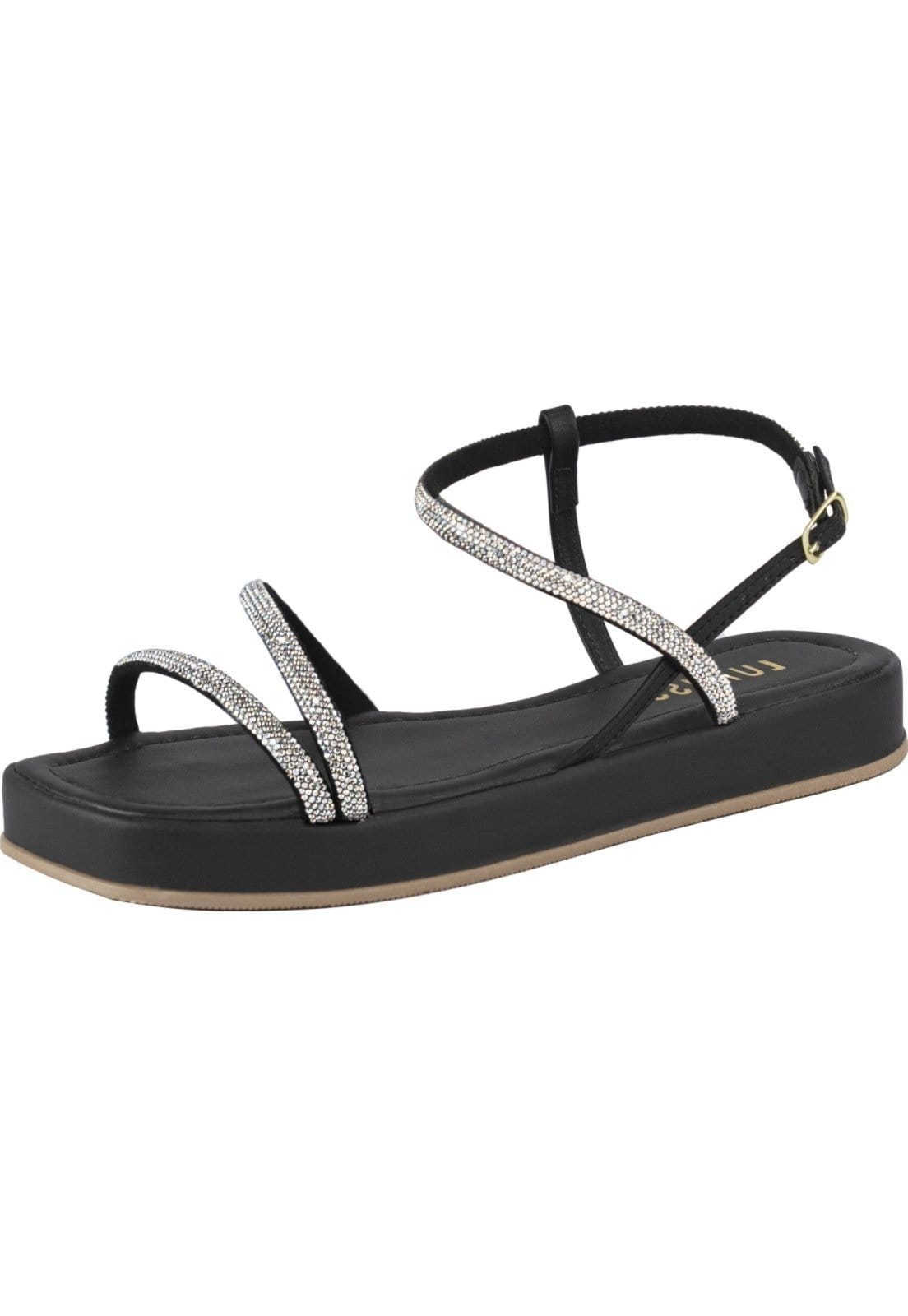 Vista principal Sandália Feminina Papete Lumiss Tiras Strass Brilho Flat Confortável LUMISS preto