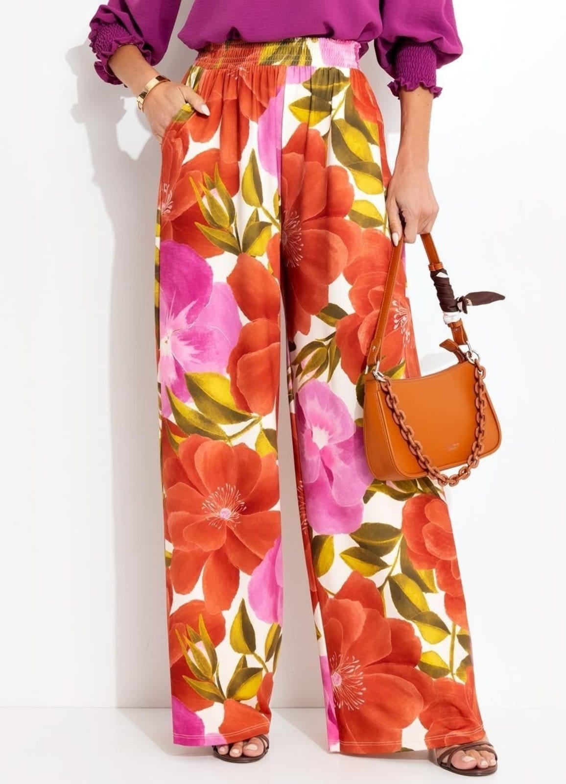 Calça Malha Fria Floral Maxi Colorido