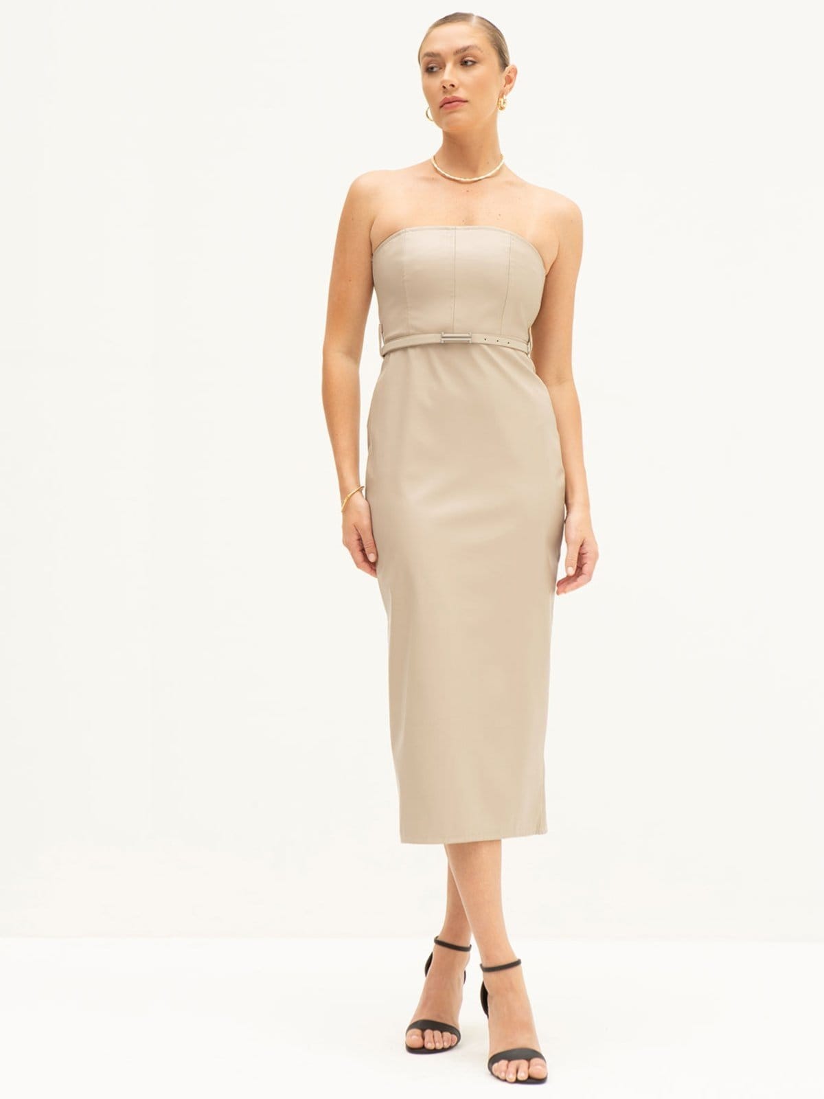 Vestido Tubinho de PU Tomara que Caia Maxi Longuete Yolanda