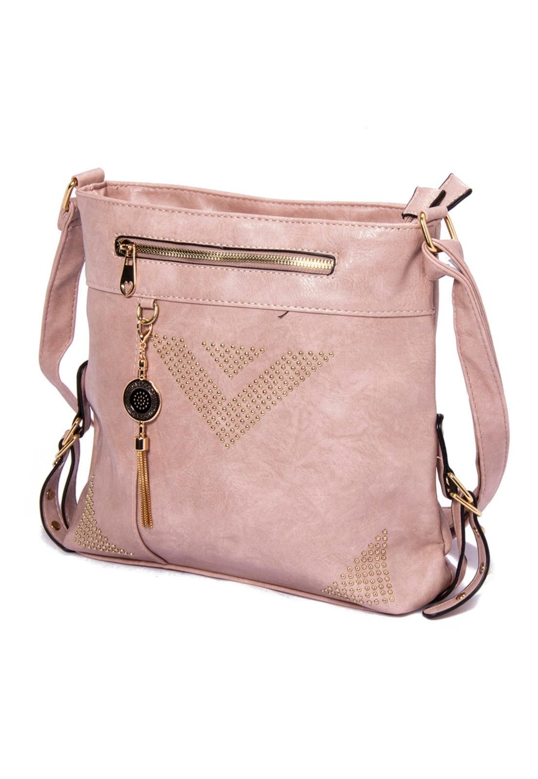 Vista 2 Bolsa Transversal Moderna Espaçosa Funcional Chaveiro Madami rosa