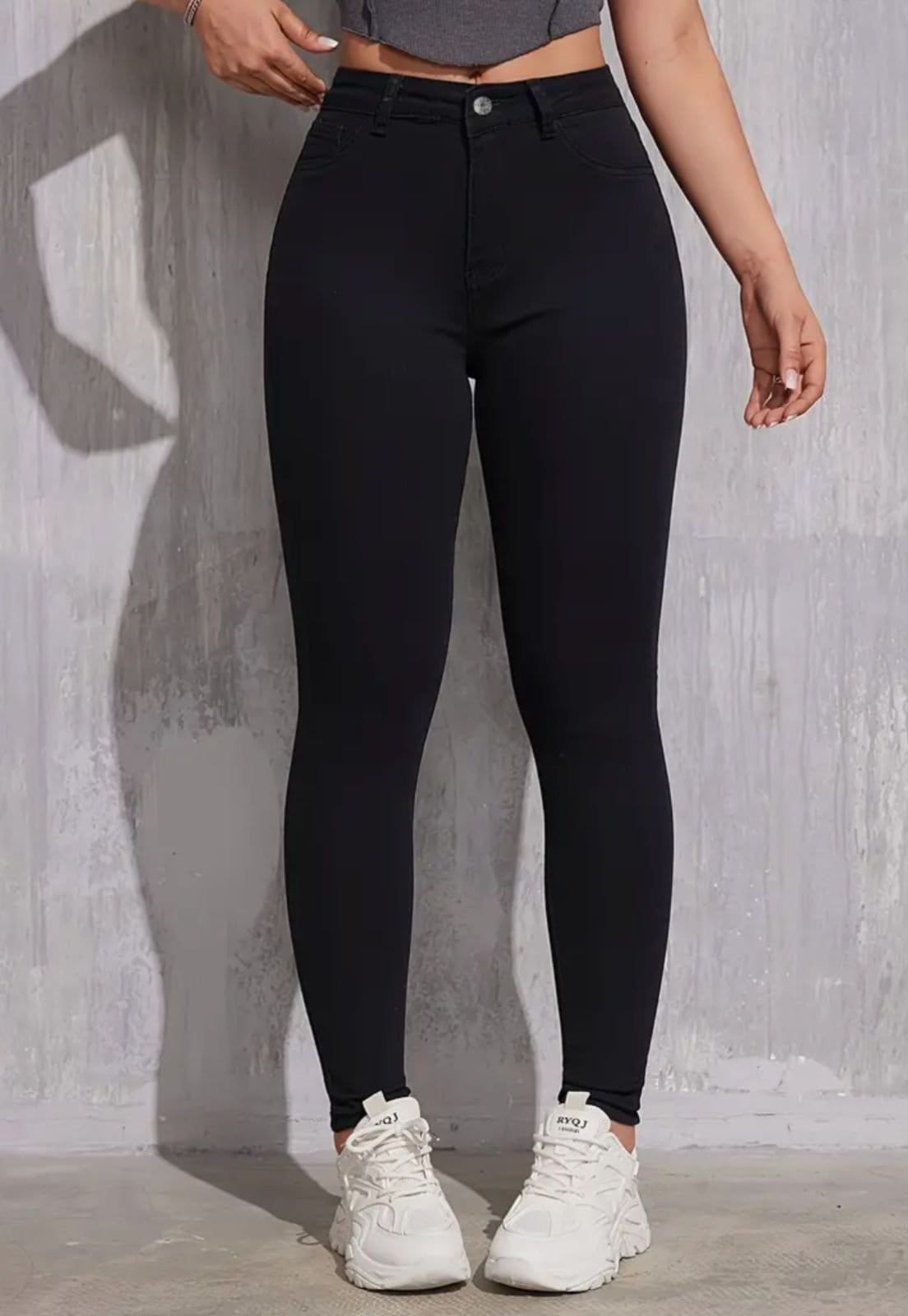 Vista 2 Calça Feminina jeans Skinny Cintura Alta com Elastano Elegante ED E A E JEANS preto