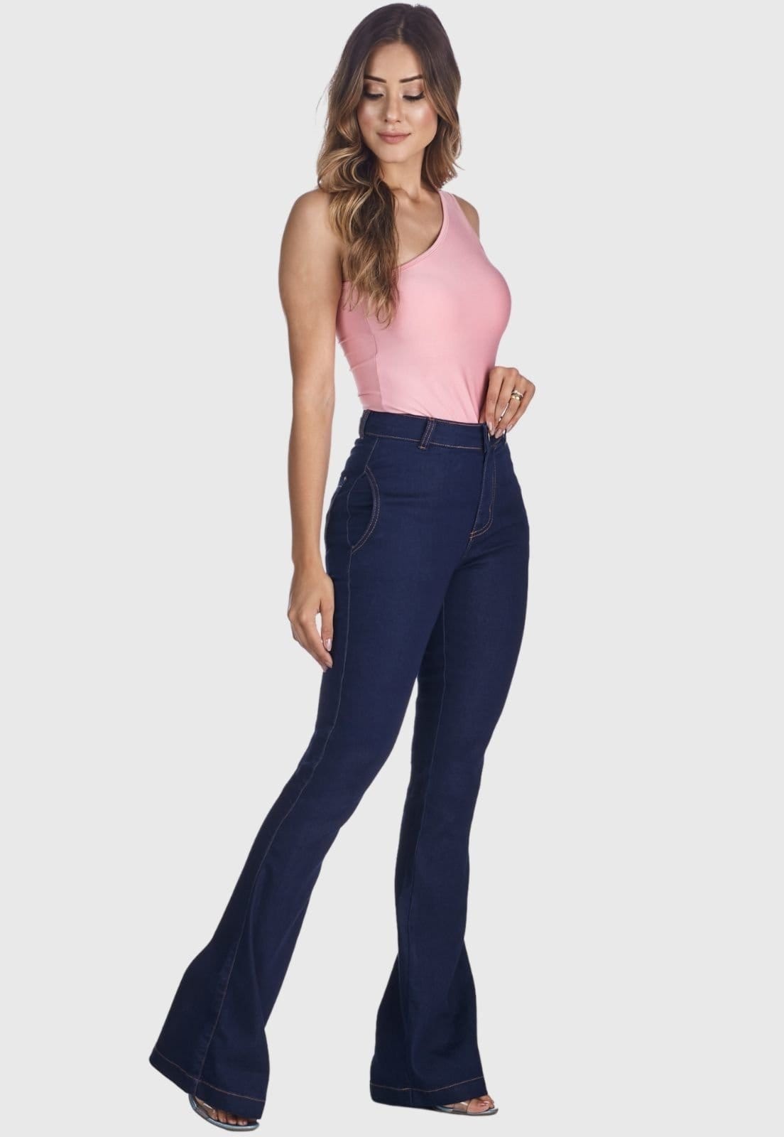 Vista 2 Calça Jeans HNO Jeans Flare Classic com Elastano Azul Escuro HNO Jeans azul marinho