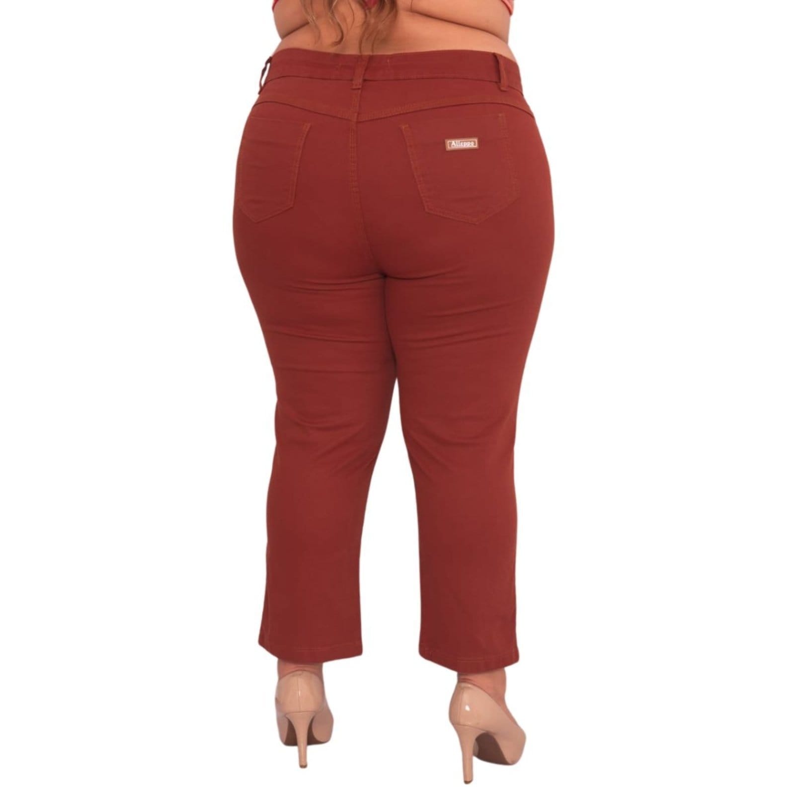 Vista 2 Calça Capri Feminina Plus Size Alleppo Jeans Colorido Verão Alleppo Jeans laranja