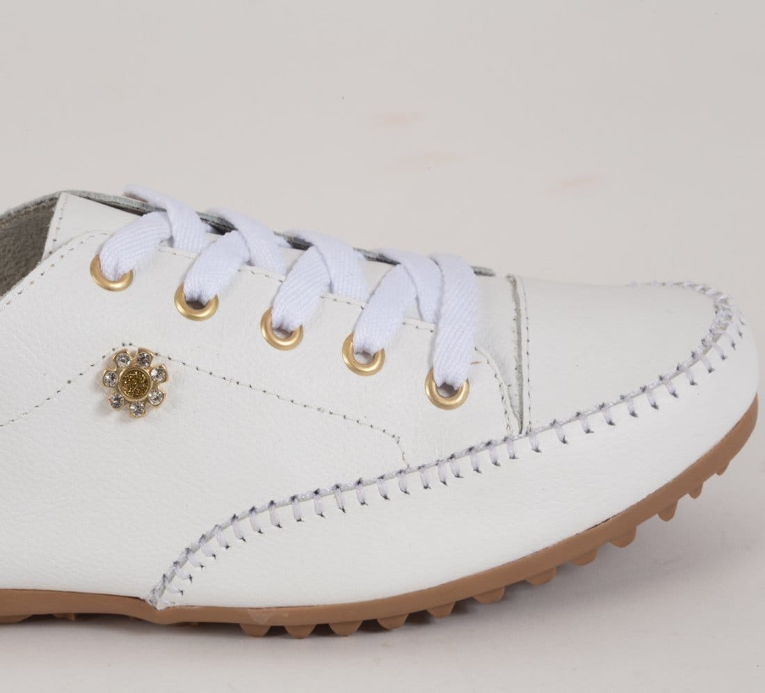 Vista 2 Tênis Sapatênis Feminino diRavena em Couro - Cod100 diRavena branco/off-white