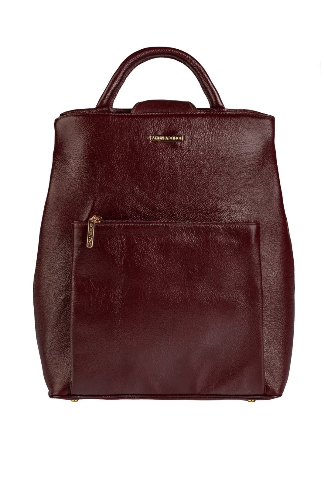 Vista principal Mochila bolsa slim couro liso antifurto Lavínia - Marsala Andrea Vinci vermelho
