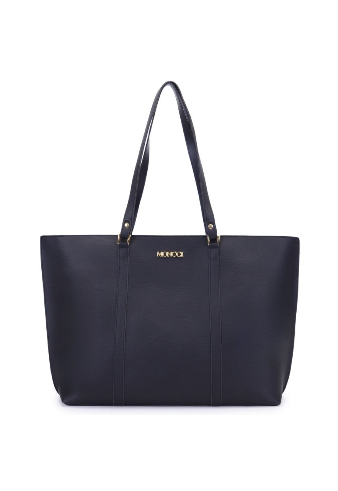 Vista 2 Bolsa Grande com fivela feminina cabe notebook bolsa faculdade trabalho casual MONCCI preto