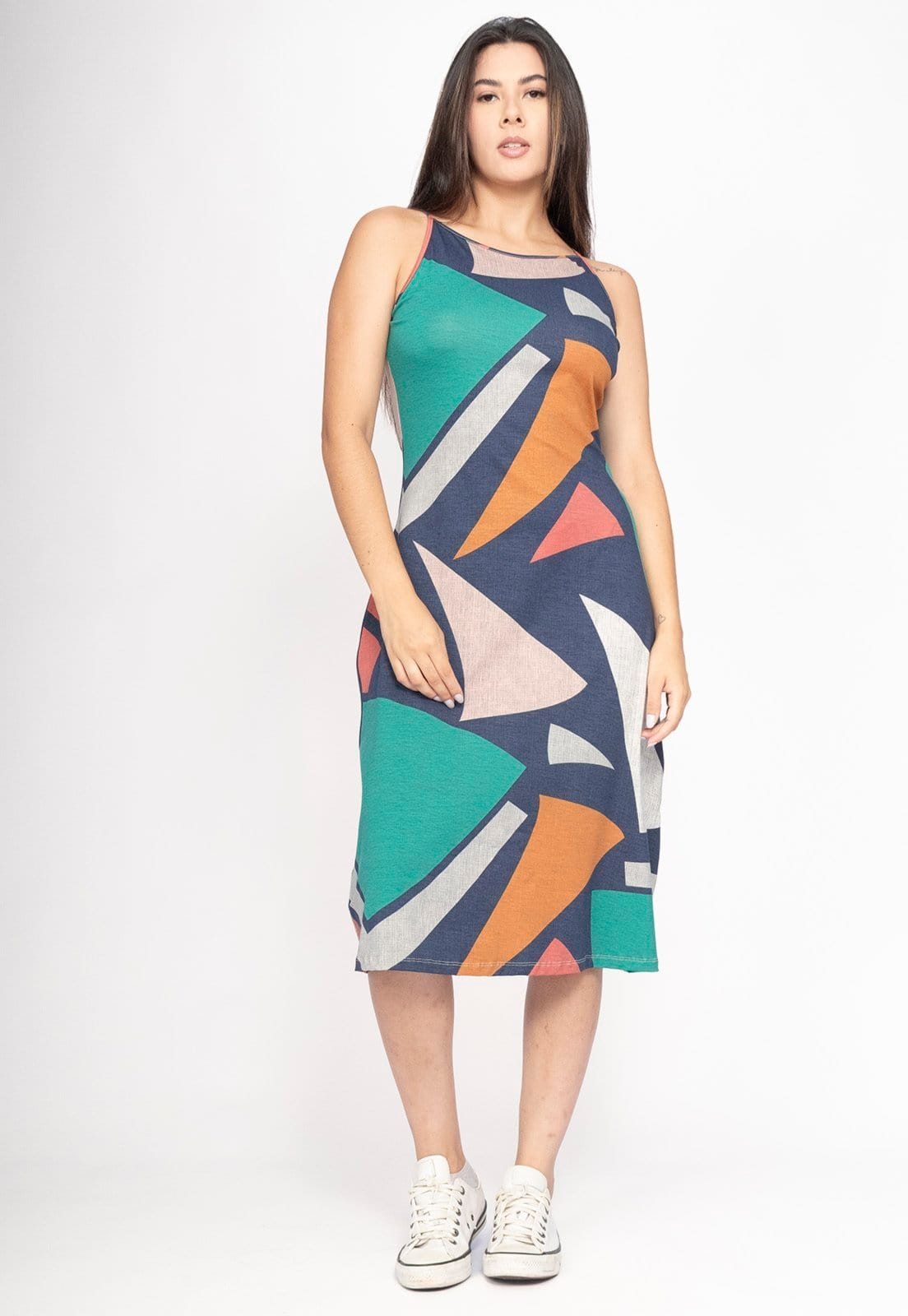 Vestido Amazonia Vital Aimara Curto Trapézio Malha Geometria do Tempo