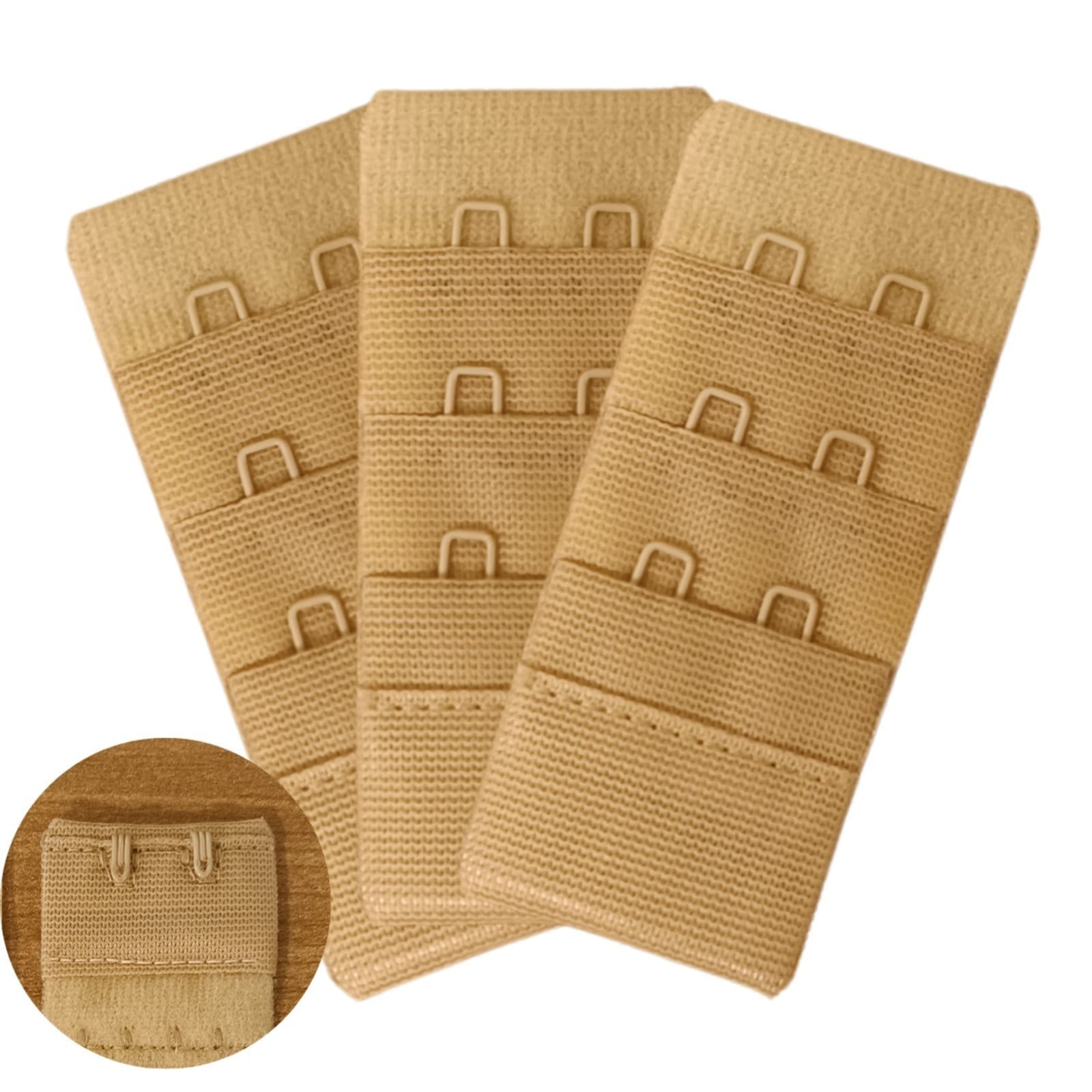 Vista principal Kit 03 extensor de sutiã prolongador de sutiã colchete para aumentar sutiã Doce Encanto bege