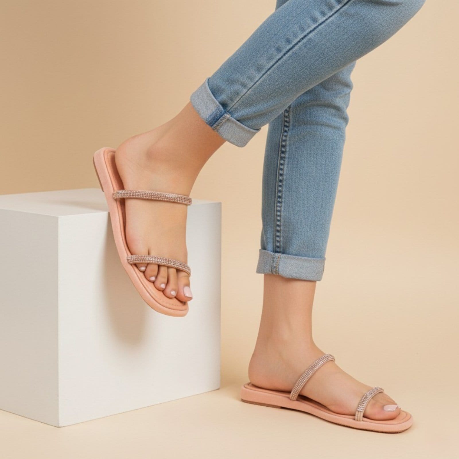 Vista 2 Sandália Feminina Papete Com Strass Verão Confortável Sapatofran rosa/rosê rosa