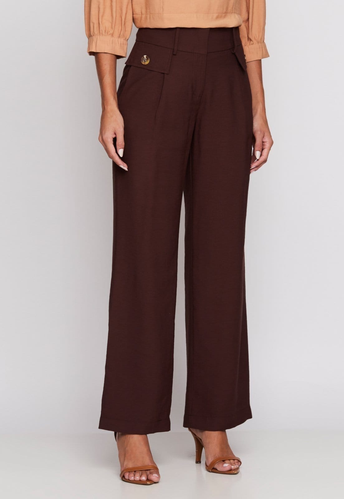 Vista principal Calca Alfaiataria Reta Bolso Miss Joy 8231 Feminino MISS BY JOY marrom