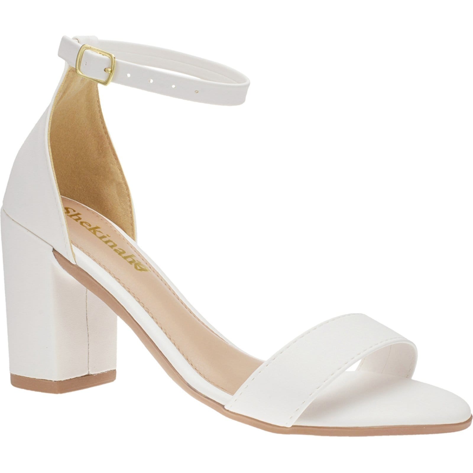Vista 2 Sandália Feminina Salto Alto Grosso Shekinah Festa Saltinho Bloco Social Clássico Shekinah branco