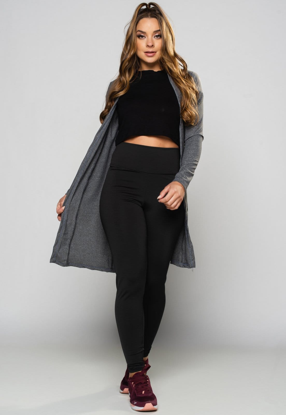 Cardigan MVB Modas Canelado Feminino Kimono Blusa de Frio