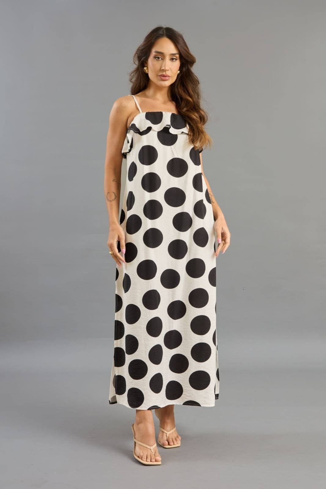 Vista principal Vestido Poá Em Viscose Feminino Com Alça Lemier Collection Off White LEMIER off-white white